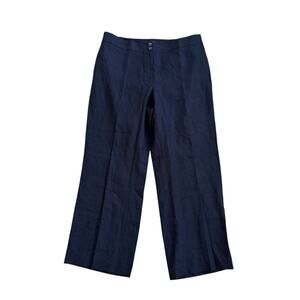 Talbots Linen wide Leg Pleated Relaxed Office trousers Minimalist Navy Womens 18